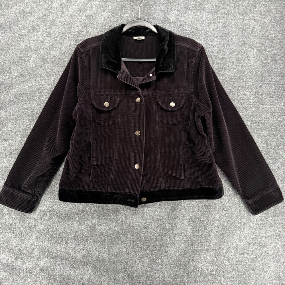 J Jill Corduroy Jacket Womens L Brown Button Up Trucker Barn Farm Western Ranch
